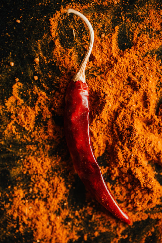 Hot Cayenne Pepper on home made dried chili powder 