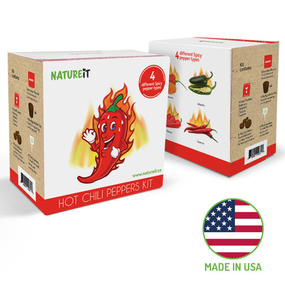 Hot chili peppers seed starter kit - Everything you need to grow 4 Spicy chili peppers from seed Made in USA